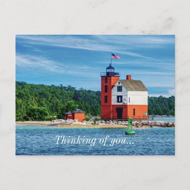 Round Island Lighthouse Denken Sie an Ihre Postkar Postkarte (Vorderseite)