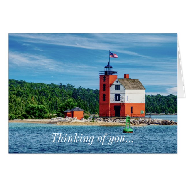 Round Island Lighthouse Denken Sie an Sie Notecard (Vorderseite (Horizontal))