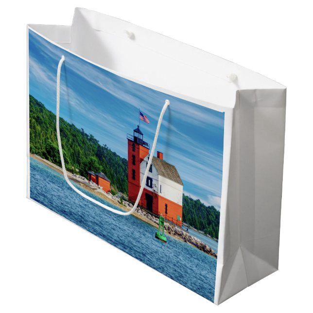 Round Island Lighthouse Große Geschenktüte (Vorderseite Schrägansicht)