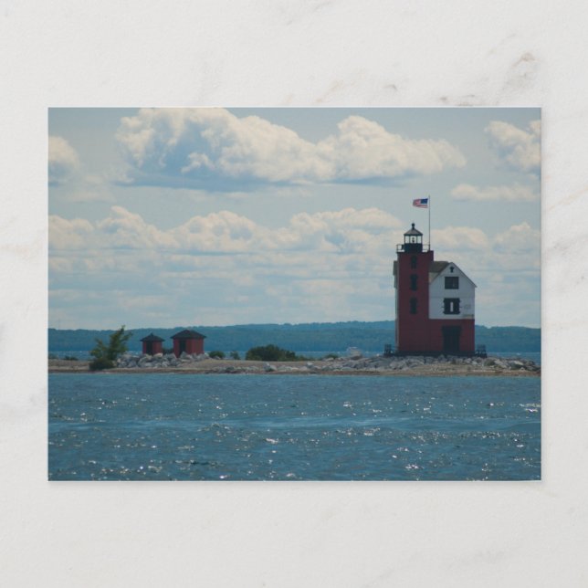 Round Island Lighthouse, Mackinac Island, Michigan Postkarte (Vorderseite)
