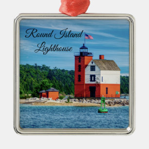 Round Island Lighthouse Ornament Aus Metall