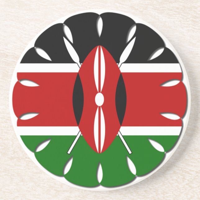 Round Kenyan Motif: Ein nationales Symbol Sandstein Untersetzer (Vorne)