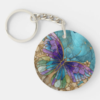 Round Keychain with a Watercolor Butterfly  Schlüsselanhänger