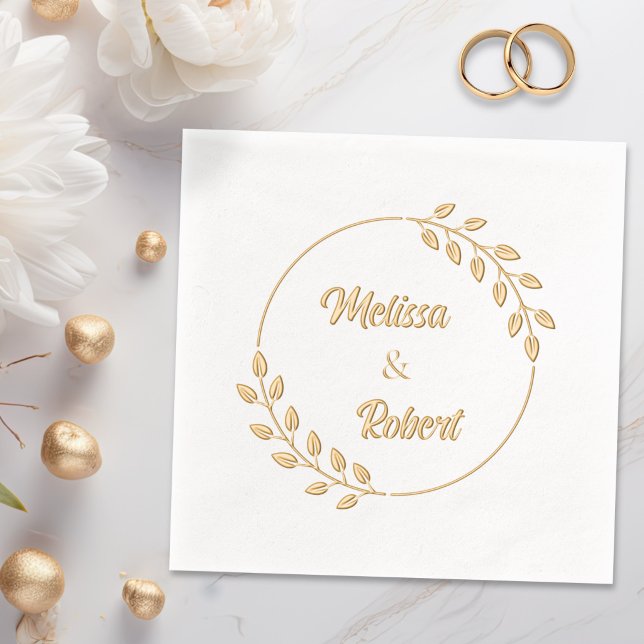 Round Leaves Wreath Custom Names Wedding V2 Servietten Mit Folie (Von Creator hochgeladen)