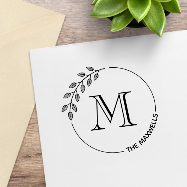 Round Leaves Wreath Monogram Initial Family Name Gummistempel (Von Creator hochgeladen)