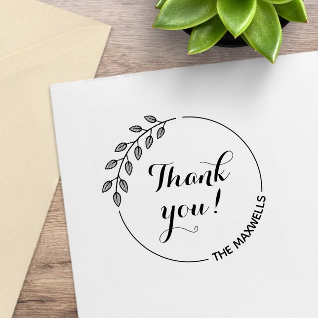Round Leaves Wreath Thank You Family Name Gummistempel (Von Creator hochgeladen)