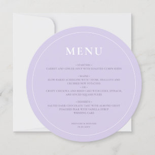 Round Modern Simple Lavender Lilac Wedding Menü Feiertagskarte