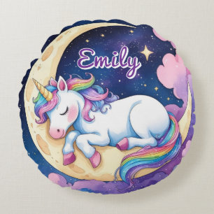 Round Moon Unicorn Pillow - bearbeitbarer Name Rundes Kissen