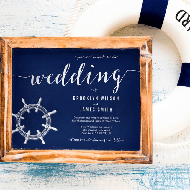 Round Nautical Navy Blue Wedding Wheel Einladung (Von Creator hochgeladen)