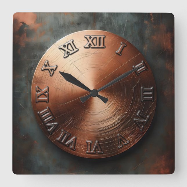 round old copper plate quadratische wanduhr (Vorderseite)