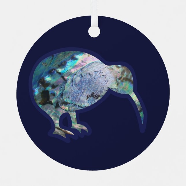 Round Pāua Kiwi Bird Weihnachtsdekoration Ornament Aus Metall (Vorderseite)