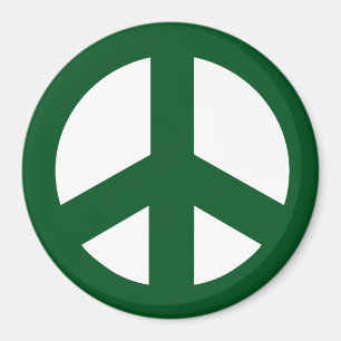 Round Peace Sign Magnet, Green on White Magnet