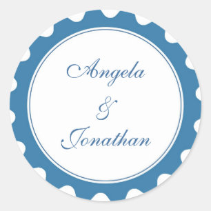 Round petal true blue wedding favor name tag label runder aufkleber