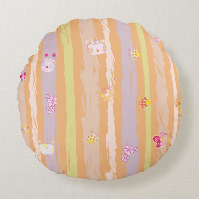 Round Pillow – Baby Joy & Creatures Pastel Animal Rundes Kissen (Vorderseite)