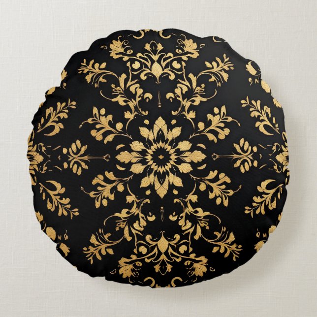 Round Pillow black yellow pattern  Rundes Kissen (Vorderseite)
