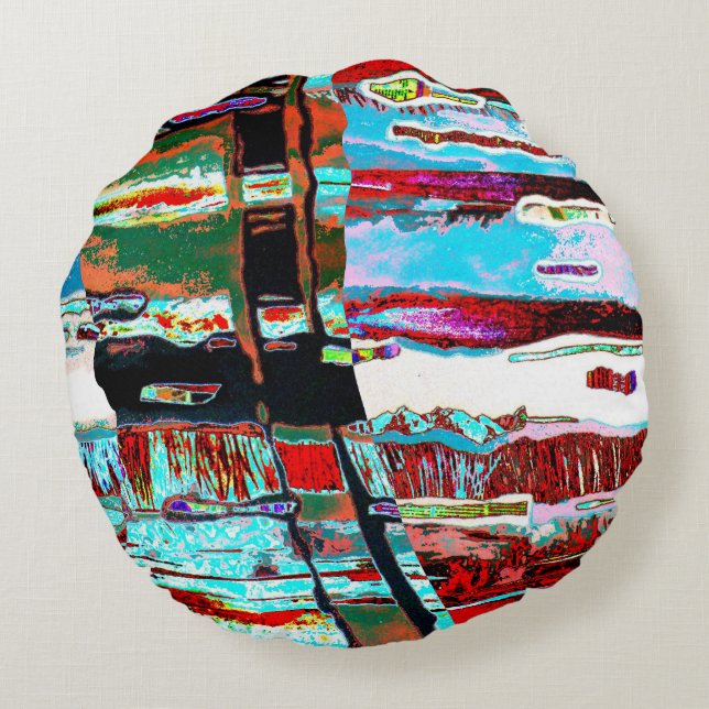 Round Pillow – Collapse Reflection Abstract Design Rundes Kissen (Rückseite)