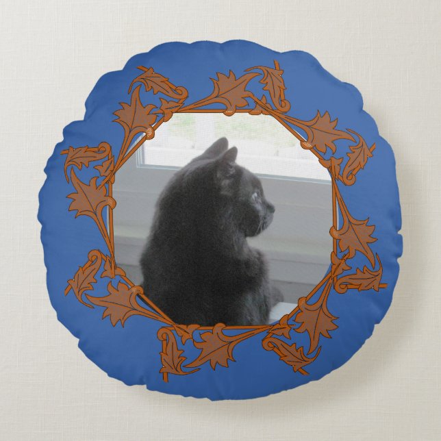 Round Pillow - Frame of Leaves in Circle Rundes Kissen (Vorderseite)