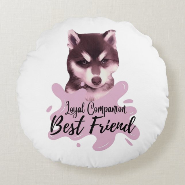 Round Pillow loyaler Begleiter, bester Freund Rundes Kissen (Vorderseite)
