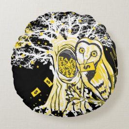 Round Pillow – Urban Tree Owl & Wealth Surreal Pop Rundes Kissen