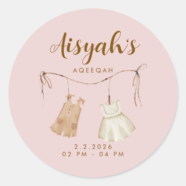 Round Pink Gold Aqiqah Favor Stickers (Vorderseite)