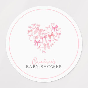 Round Pink Heart Bow Baby Dusche Günstige Aufklebe Etiketten
