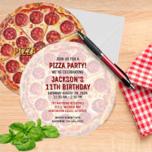 🍕 Round Pizza Party Geburtstag Einladung