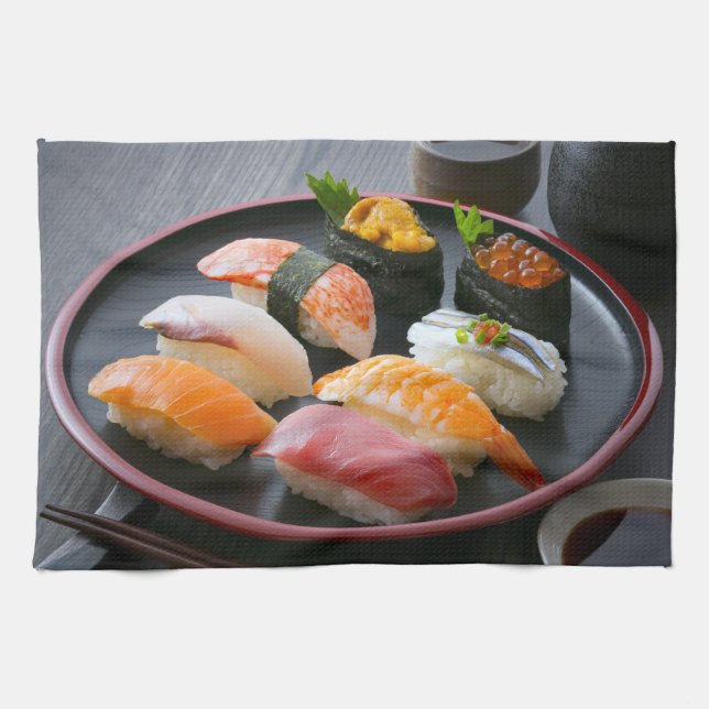 Round Plate Sushi Art Geschirrtuch (Horizontal)