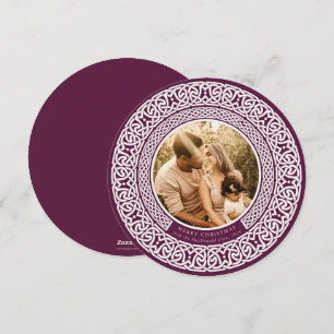 Round Plum + Off White Celtic Holiday Foto Card Feiertagskarte
