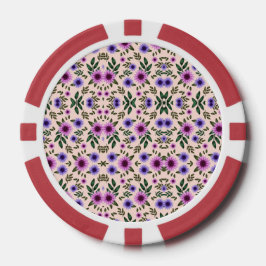 Round poker chip with a floral pattern 