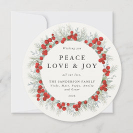 Round Red Berries Peace Liebe + Joliday Card Feiertagskarte