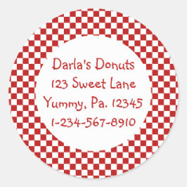 Round Red Gingham Stickers