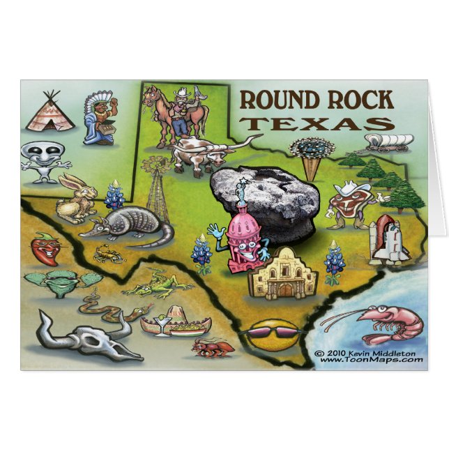 Round Rock Texas Cartoon Map (Vorderseite (Horizontal))