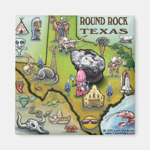 Round Rock Texas Cartoon Map Magnet