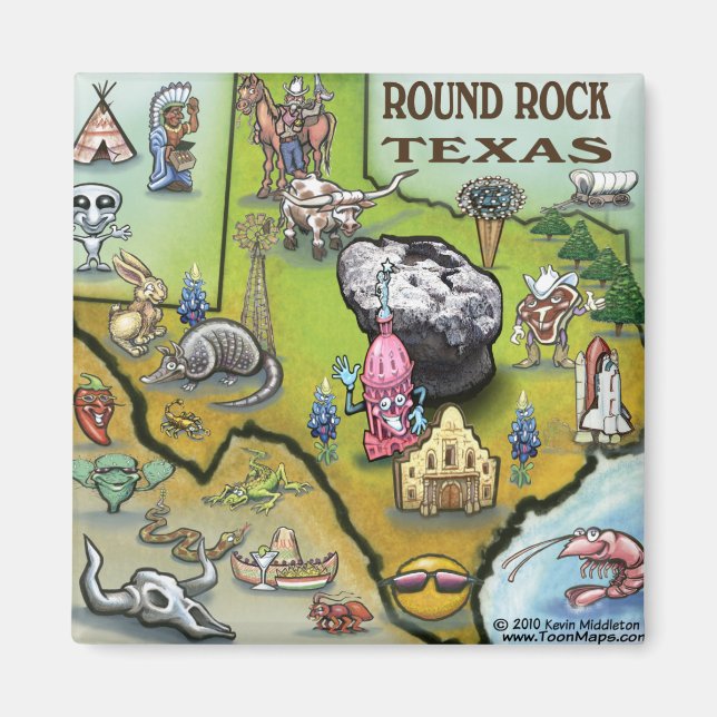 Round Rock Texas Cartoon Map Magnet (Vorne)