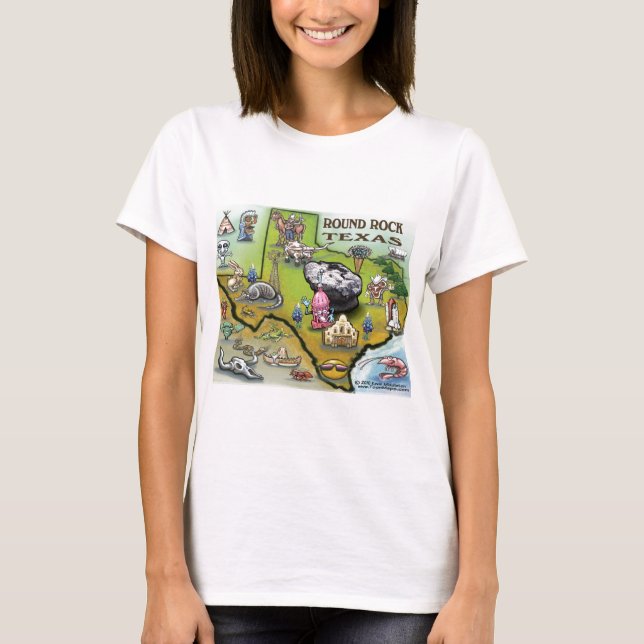 Round Rock Texas Cartoon Map T-Shirt (Vorderseite)