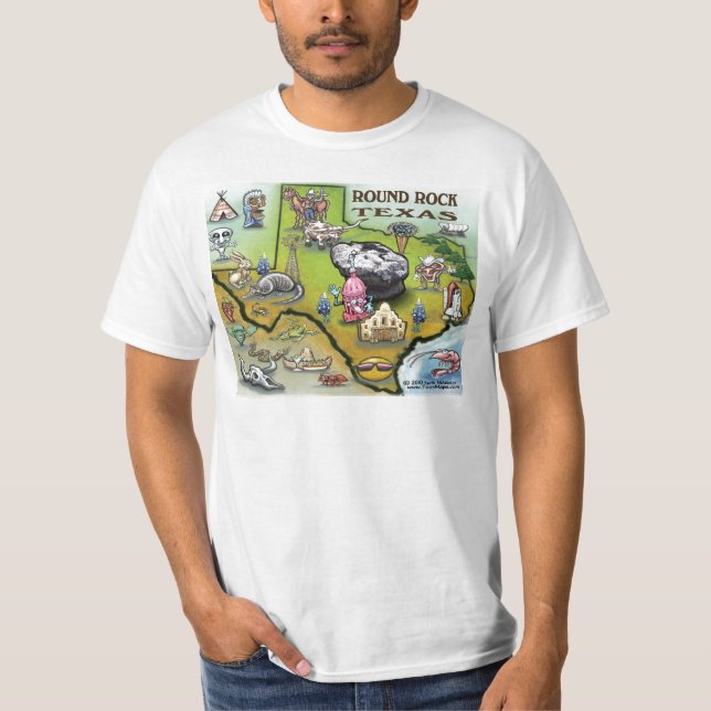 Round Rock Texas Cartoon Map T-Shirt (Vorderseite)