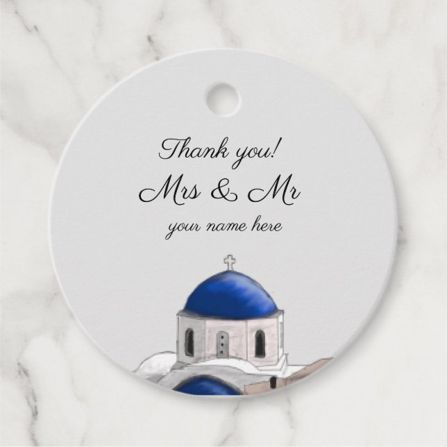 Round Santorini Blue Dome - Gefallen-Tag Geschenkanhänger (Vorderseite)