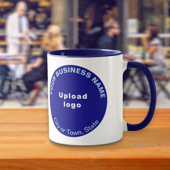 Round-Shape-Business-Marke auf Navy-Blue-Combo-Tas Tasse (Build brand name awareness. Navy blue combo mug with round shape business brand.)