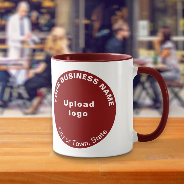 Round-Shape-Marke auf der Maroon Combo-Tasse Tasse (Build brand name awareness. Maroon combo mug with round shape business brand.)