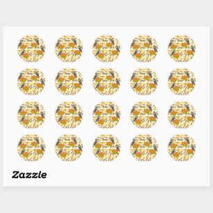 Round Sticker Fall Owls Pumpkin Basket Autocollant