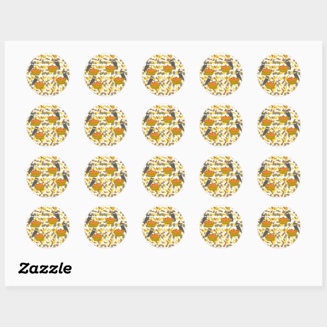 Round Sticker Fall Owls Pumpkin Basket Autocollant (Blatt)