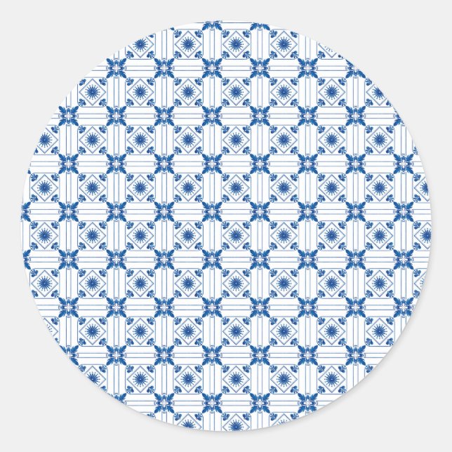 Round sticker with intricate blue and white  (Vorderseite)