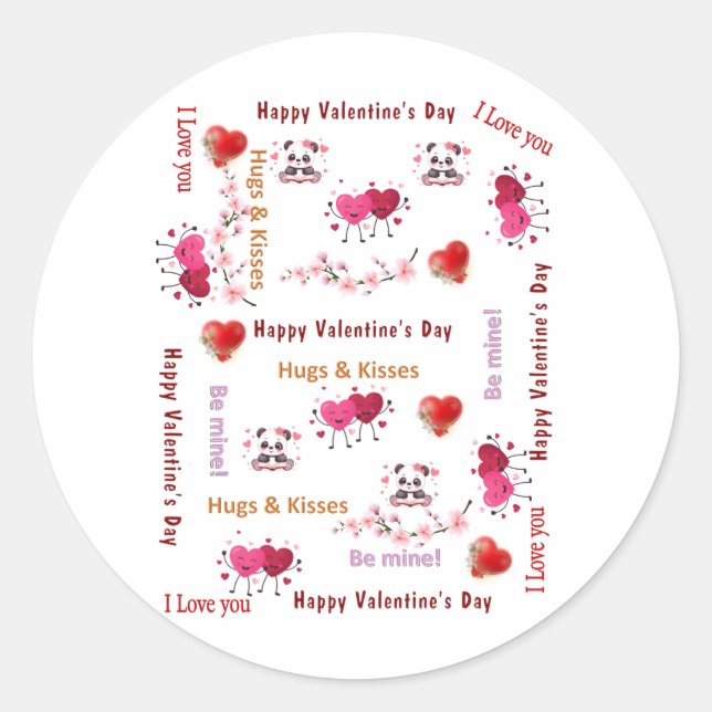 Round Stickers Cat Be My Valentine Love  (Vorderseite)