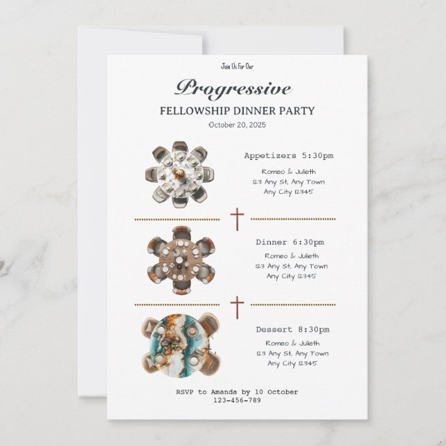 Round Table Progressive Dinner Invitation Einladung (Vorderseite)