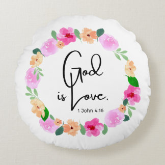 Round Throw Pillow God is Love Bible Verse Rundes Kissen