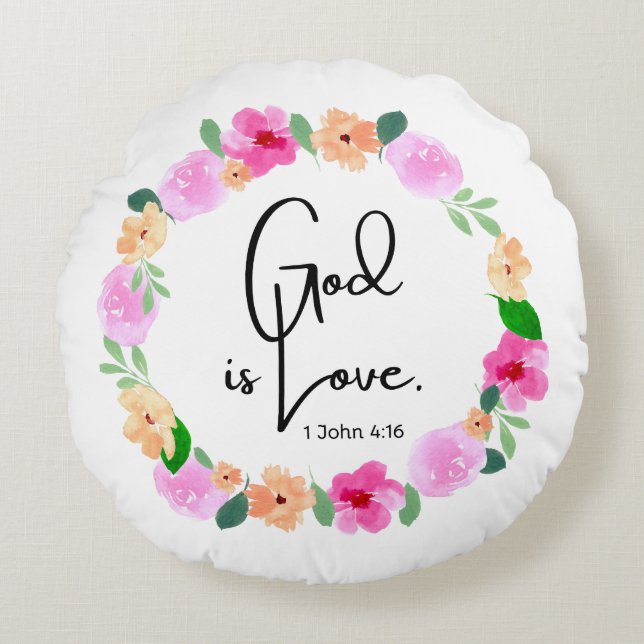 Round Throw Pillow God is Love Bible Verse Rundes Kissen (Vorderseite)