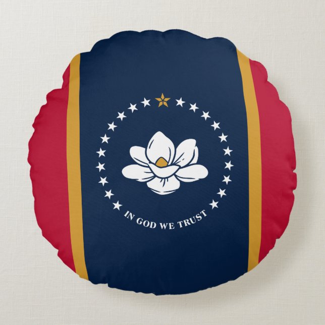 Round Throw Pillow with flag of Mississippi State Rundes Kissen (Vorderseite)