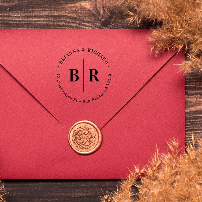 Round Typografy & Wedding Initials Rücksendeadress Gummistempel (Von Creator hochgeladen)