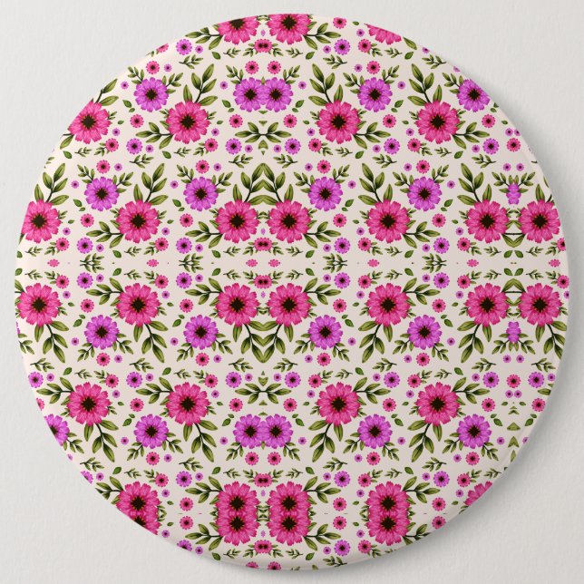 Round wall clock with a vibrant floral design button (Vorderseite)