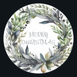 Round Wath Christmas Card Runder Aufkleber<br><div class="desc">Begrüßen Sie die Festsaison mit einer einzigartigen Drehung auf Tradition mit unseren Round Christmas Aufklebern mit einem wunderschön illustrierten Kranz. Das Kranzdesign umrahmt den Rand und symbolisiert die Wärme und Kontinuität des Urlaubsstils. Die reich an Details und Farben, die das Wesen des Weihnachtsjubelns und die Fülle der Wintergärten einfangen. Personalisieren...</div>